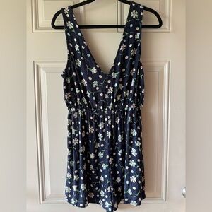 BP Navy Floral Polka Dot Print Sleeveless Rayon Romper